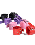 BDSM – jouets sexuels en cuir PU réglables, menottes en peluche, menottes à la cheville, contraintes de Bondage, jouet sexuel fé