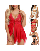 Sous vêtements en dentelle pour femmes, ensemble de Lingerie Sexy avec jarretelles découpées, soutien gorge brodé | AliExpress