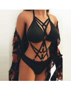 Ensemble de sous vêtements pour femmes, ceintures de jarretelles Sexy, taille à jambe, sangles Cage, soutien gorge, jarretelles,