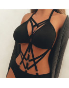 Ensemble de sous vêtements pour femmes, ceintures de jarretelles Sexy, taille à jambe, sangles Cage, soutien gorge, jarretelles,