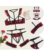 Pyjama jarretelles en dentelle pour femmes, Lingerie Sexy, sous vêtements de nuit, anneau en acier, Lingerie intime, ensemble so