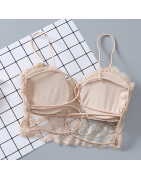 Soutien gorge en dentelle pour femmes, sans manches, solide, Bralette non rembourrée, Bustier, fermeture éclair au dos, débardeu