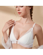 DERUILADY Soutien gorge en dentelle sans armature pour femmes, sous vêtement sexy avec fermeture à l&#39;avant, lingerie confort