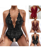 Body en dentelle pour femmes, Lingerie Sexy, vêtements de nuit en maille, dentelle florale transparente, sous vêtements, Costume