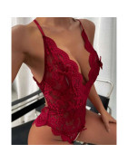 Body en dentelle pour femmes, Lingerie Sexy, vêtements de nuit en maille, dentelle florale transparente, sous vêtements, Costume