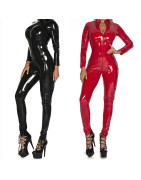 Body en cuir verni pour femmes, combinaison en Latex, Sexy, combinaison complète, manches longues, Leggings, Lingerie érotique |