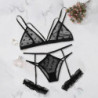 Ensemble De Lingerie en dentelle transparente pour femmes, grande taille, Sexy, soutien gorge + string, sous vêtements noirs, vê