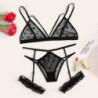 Ensemble De Lingerie en dentelle transparente pour femmes, grande taille, Sexy, soutien gorge + string, sous vêtements noirs, vê
