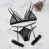 Ensemble De Lingerie en dentelle transparente pour femmes, grande taille, Sexy, soutien gorge + string, sous vêtements noirs, vê