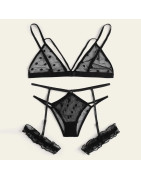 Ensemble De Lingerie en dentelle transparente pour femmes, grande taille, Sexy, soutien gorge + string, sous vêtements noirs, vê