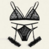 Ensemble De Lingerie en dentelle transparente pour femmes, grande taille, Sexy, soutien gorge + string, sous vêtements noirs, vê