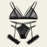 Ensemble De Lingerie en dentelle transparente pour femmes, grande taille, Sexy, soutien gorge + string, sous vêtements noirs, vê