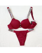 Sexy strass confortable Lingerie Femme ensemble Push Up soutien gorge Victoria&#39;s Secret femmes Lingerie ensemble 2 pièces ma