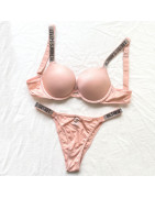 Soutien gorge et culotte victoria&#39;s Secret, ensemble Sexy, ajouré, sous vêtements avec des strass, grande taille, Lingerie p