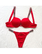 Soutien gorge et culotte victoria&#39;s Secret, ensemble Sexy, ajouré, sous vêtements avec des strass, grande taille, Lingerie p