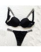 Soutien gorge et culotte victoria&#39;s Secret, ensemble Sexy, ajouré, sous vêtements avec des strass, grande taille, Lingerie p