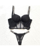 VICTORIA&#39;S SECRET – ensemble soutien gorge et culotte en dentelle, sous vêtements Sexy pour femmes, Lingerie tanga, Push Up,