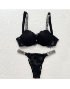 VICTORIA&#39;S SECRET – ensemble soutien gorge et culotte en dentelle, sous vêtements Sexy pour femmes, Lingerie tanga, Push Up,
