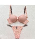 VICTORIA&#39;S SECRET – ensemble soutien gorge et culotte en dentelle, sous vêtements Sexy pour femmes, Lingerie tanga, Push Up,